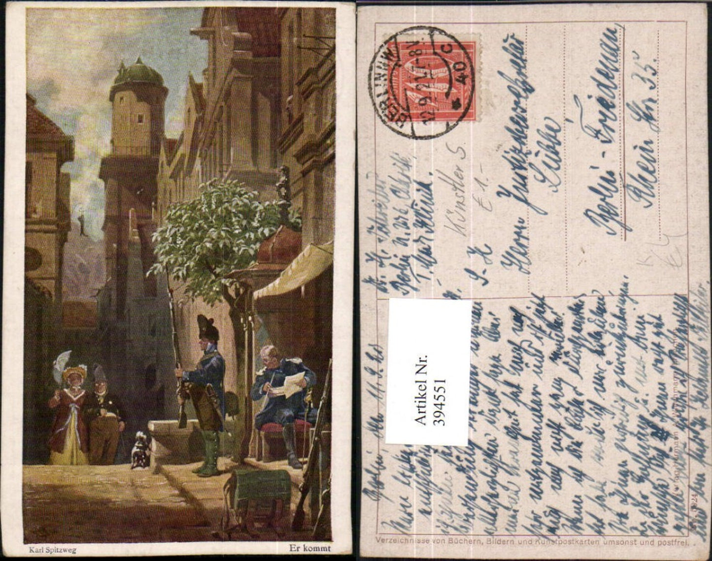 394551,Künstler AK Karl Spitzweg Er kommt Wachse Soldaten Hund