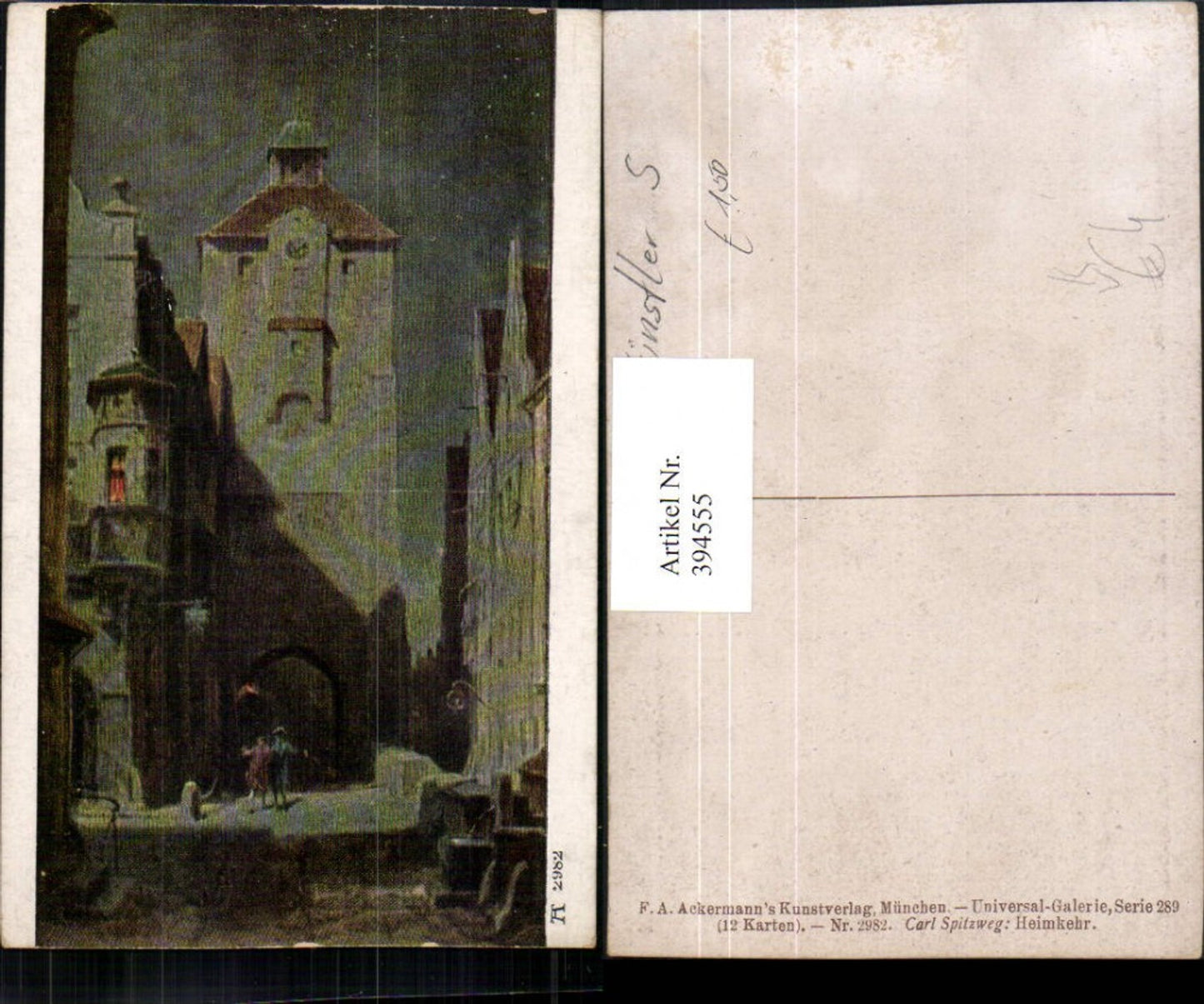 394555,Künstler AK Carl Spitzweg Heimkehr Stadt Turm Tor pub A. Ackermann 2982