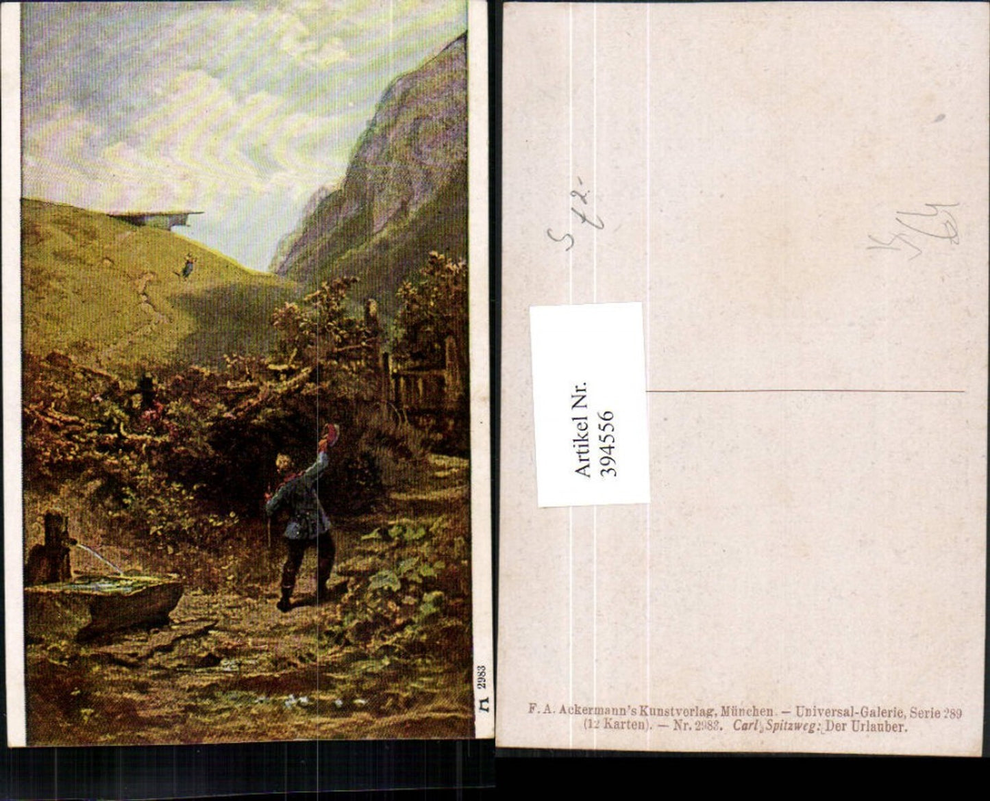 394556,Künstler AK Carl Spitzweg Der Urlauber Brunnen pub A. Ackermann 2983