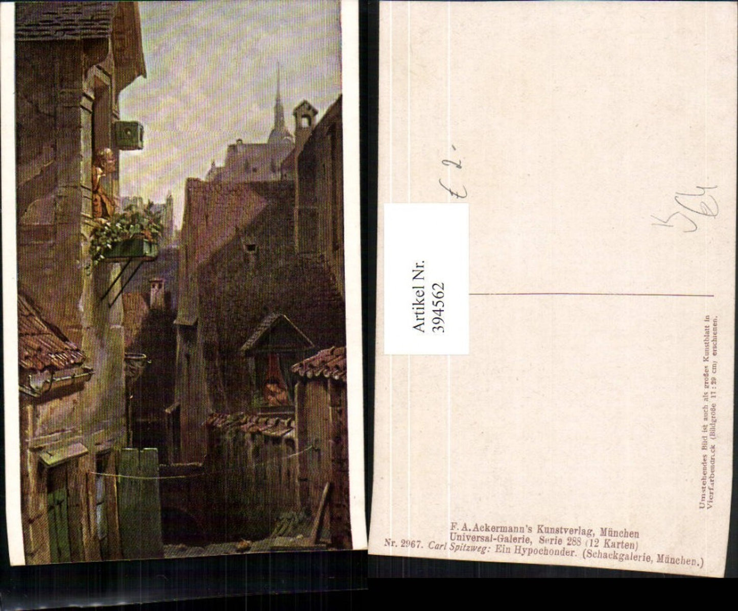 394562,Künstler AK Carl Spitzweg Ein Hypochonder Stadt Gasse pub A. Ackermann 2967
