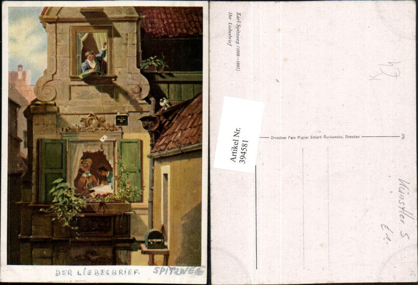 394581,Künstler AK Karl Spitzweg Der Liebesbrief Fenster Schnur Brief
