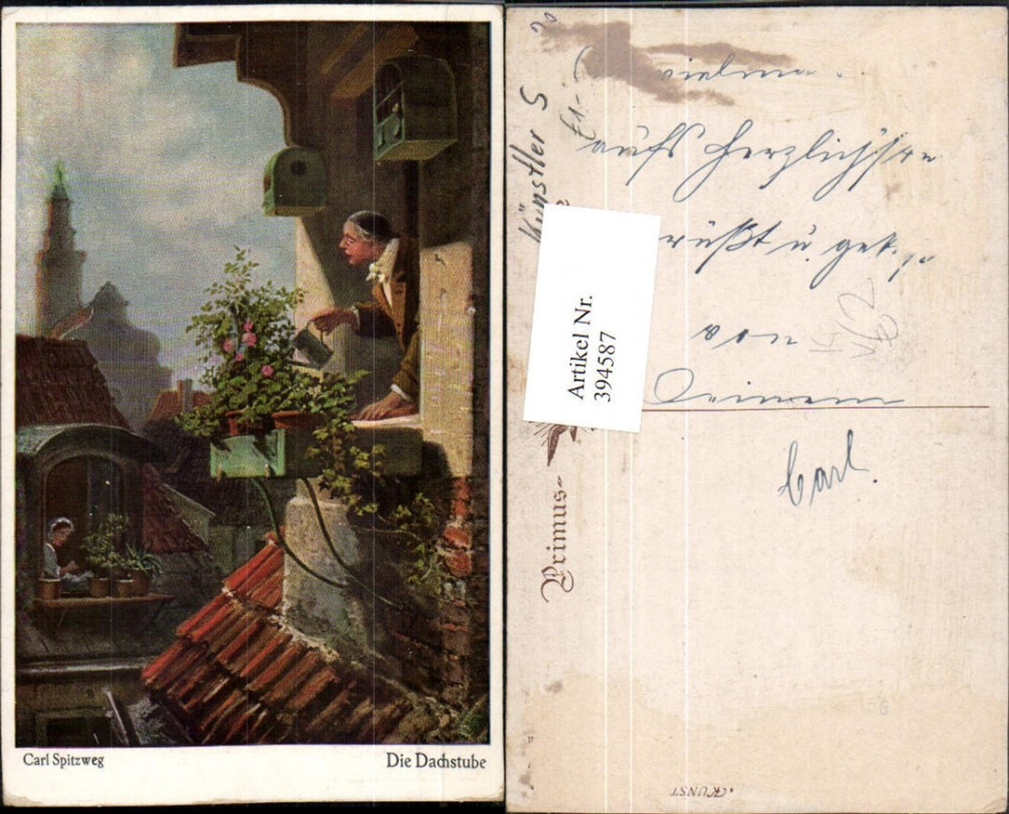 394587,Künstler AK Carl Spitzweg Die Dachstube Voyeurismus pub Primus