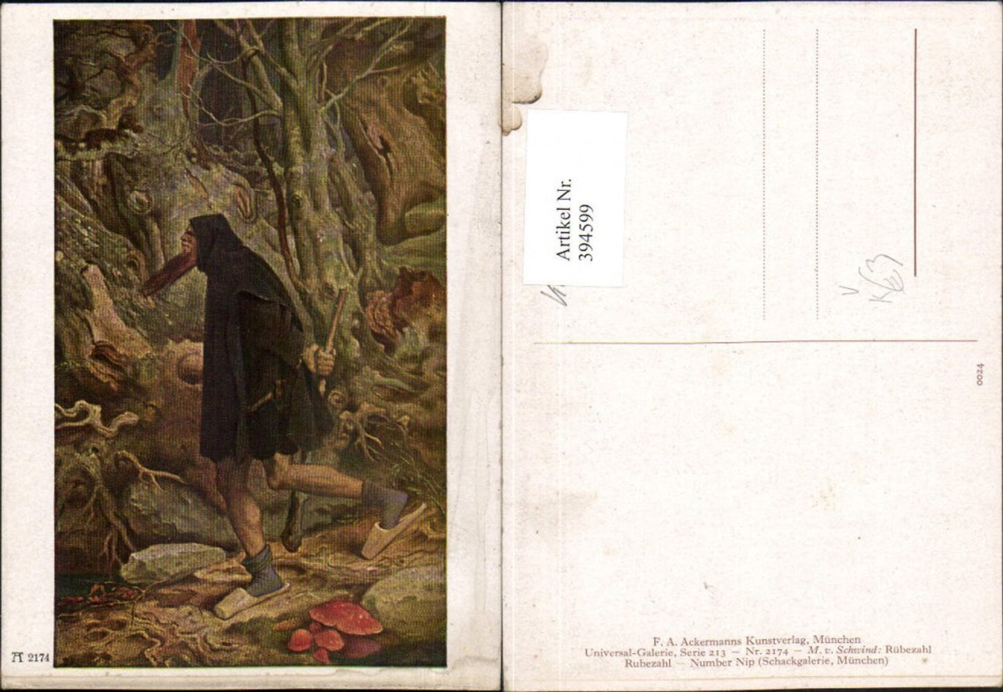 394599,Künstler AK M. v. Schwind Rübezahl Mann m. Bart pub A. Ackermann 2174
