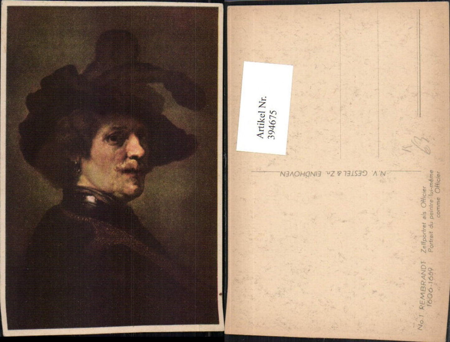394675,Künstler AK Rembrandt Zelfportret als Officier Selbstportrait Federhut