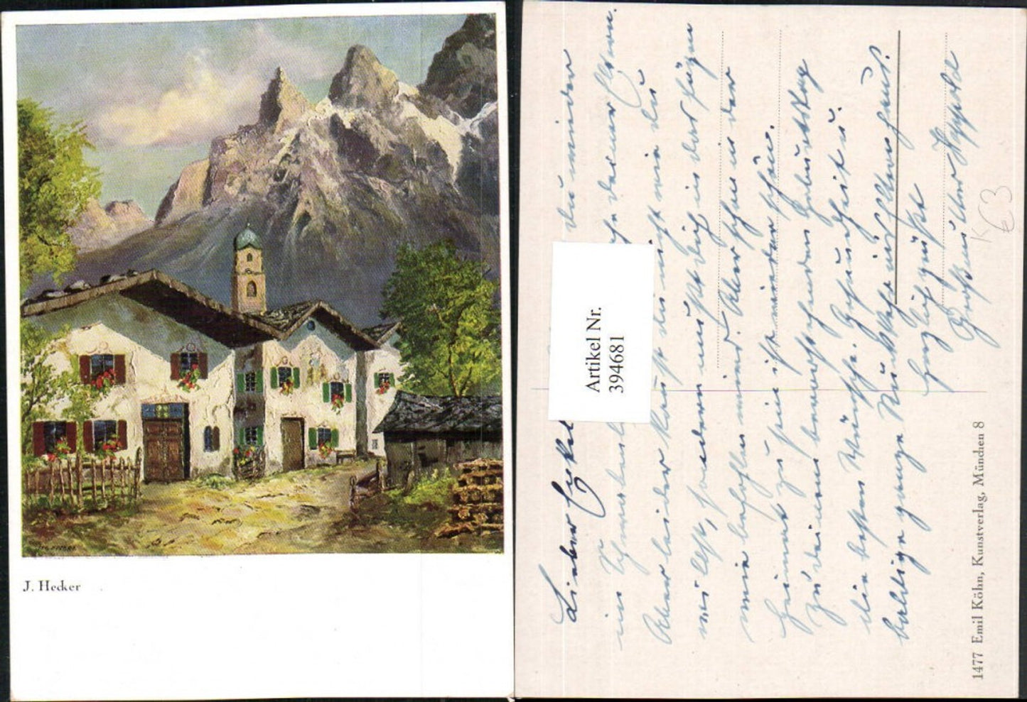 394681,Künstler AK J. Hecker Landschaft Häuser Bergkulisse
