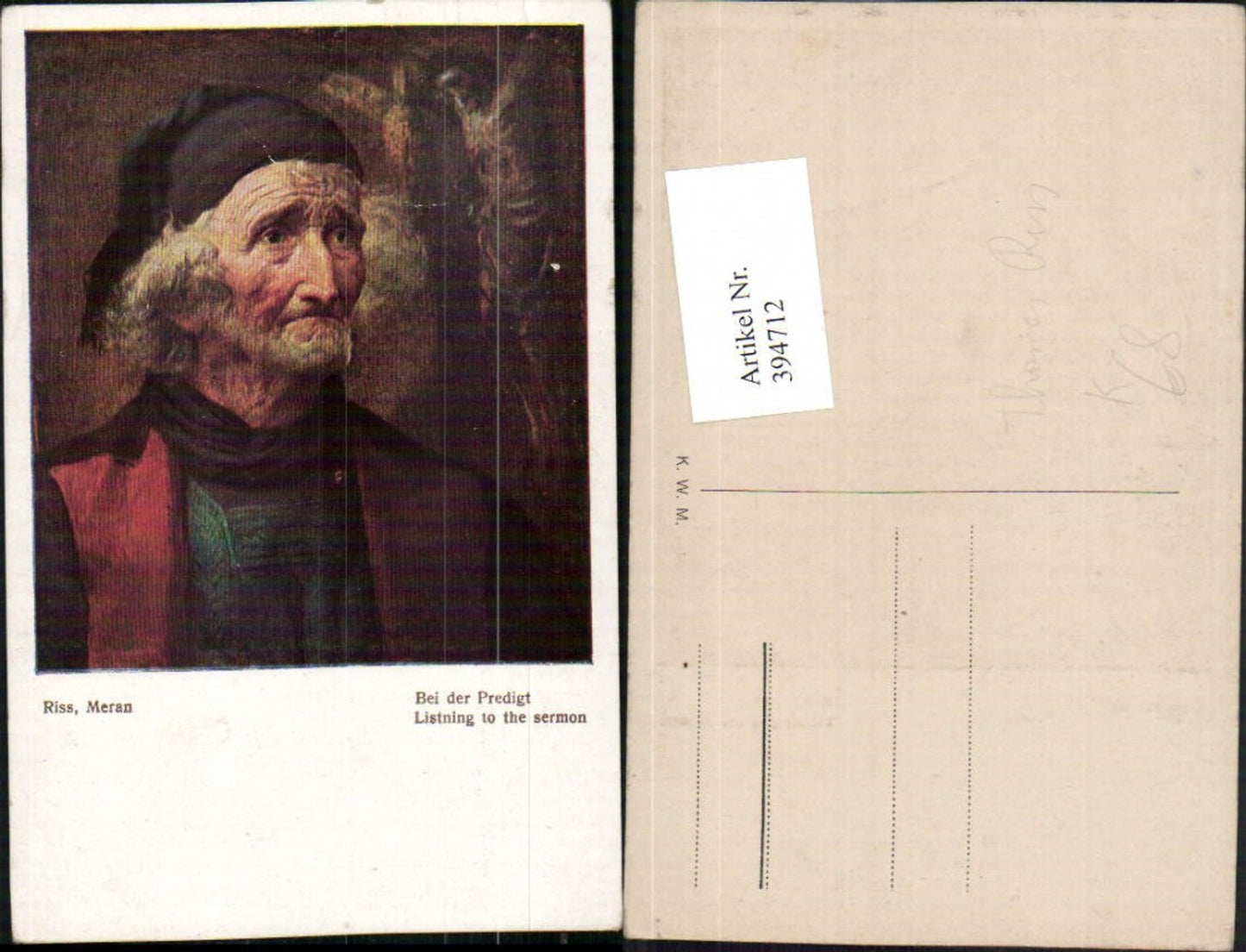 394712,Künstler AK Thomas Riss Meran Bei der Predigt Mann m. Bart Portrait