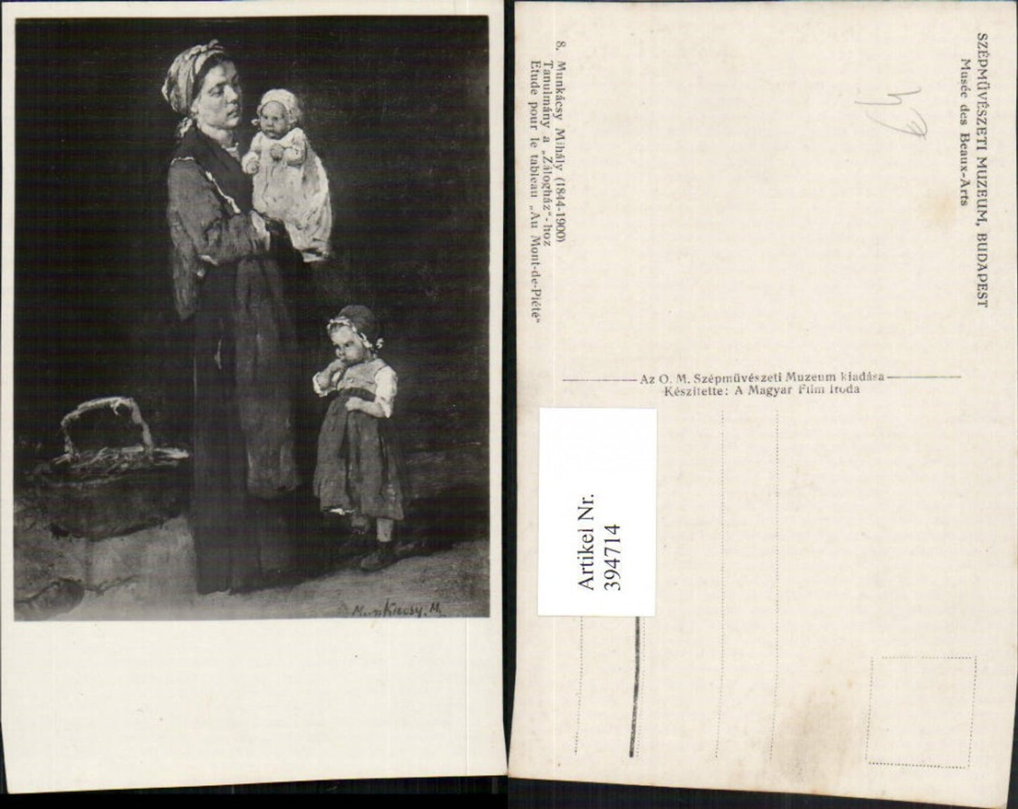 394714,Künstler AK Munkacsy Mihaly Etude pour le tableau Au Mont-de-Piete Frau Mutter Kinder