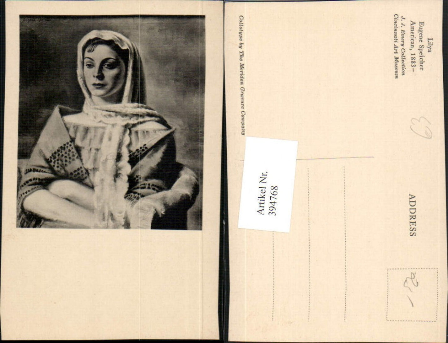 394768,Künstler AK Eugene Speicher Lilya Frau m. Kopftuch Portrait