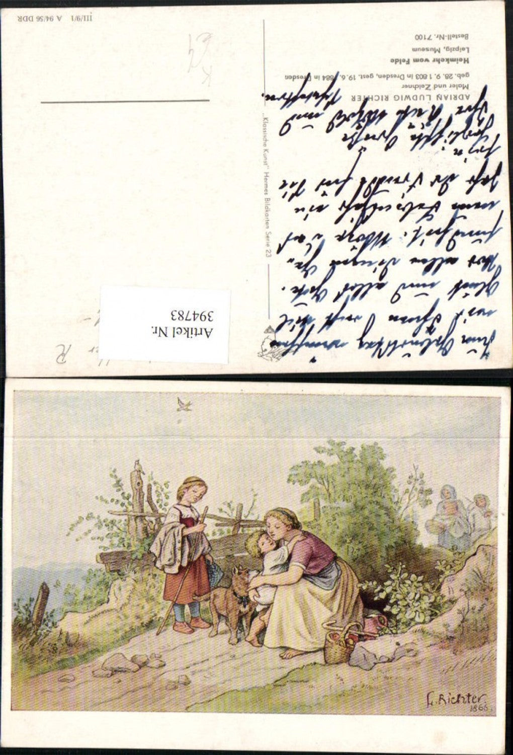 394783,Künstler AK Adrian Ludwig Richter Heimkehr vom Felde Kinder Hund