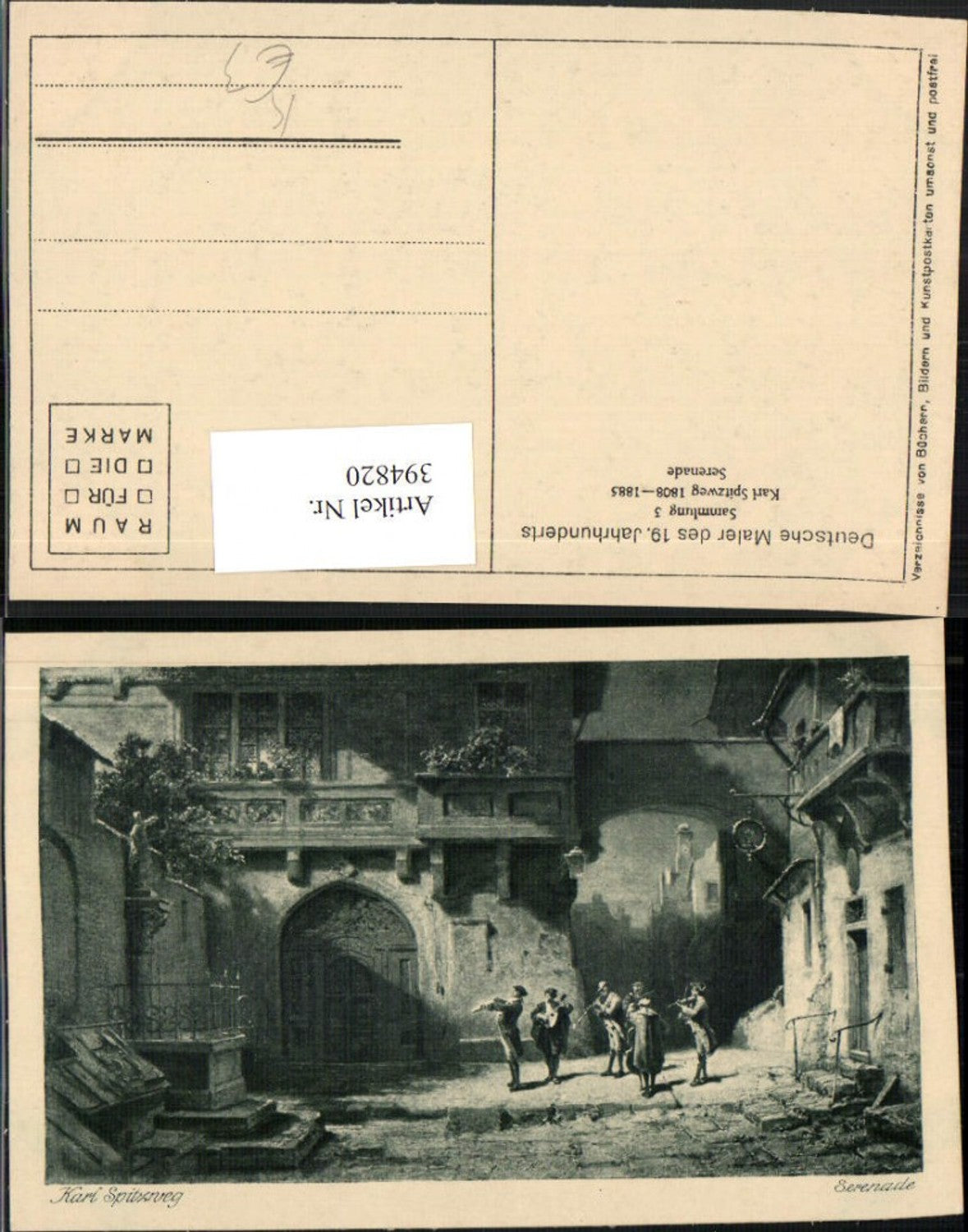 394820,Künstler AK Karl Spitzweg Serenade Stadt Gasse Musikanten