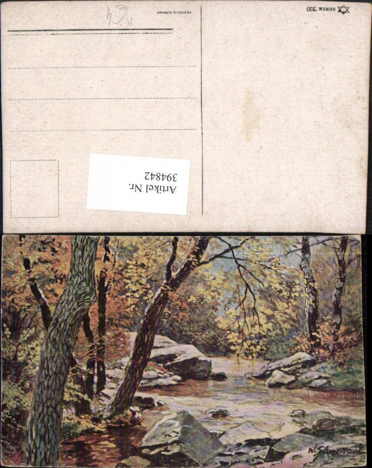 394842,Künstler AK W. Schmelton Landschaft Waldbach Wald