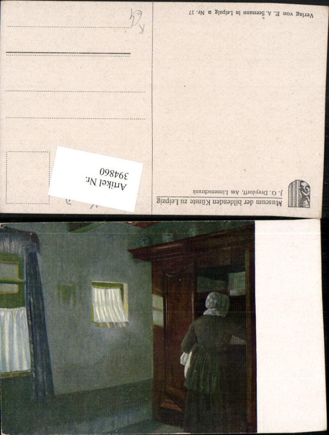 394860,Künstler AK J. G. Dreydorff Am Linnenschrank Schrank