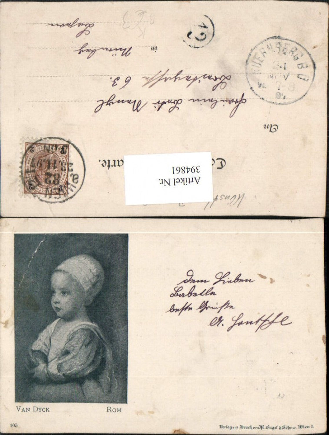 394861,Künstler AK Van Dyck Rom Kind m. Haube Portrait