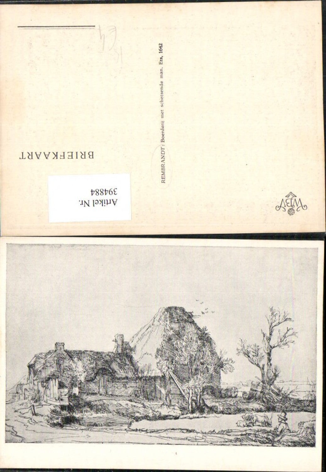 394884,Künstler AK Rembrandt Boerderij met schetsende man Haus