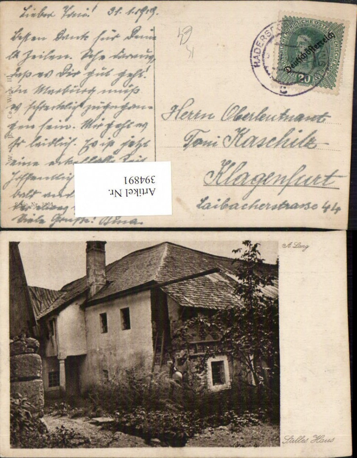 394891,Künstler AK A. Lang Steilles Haus Bauernhof