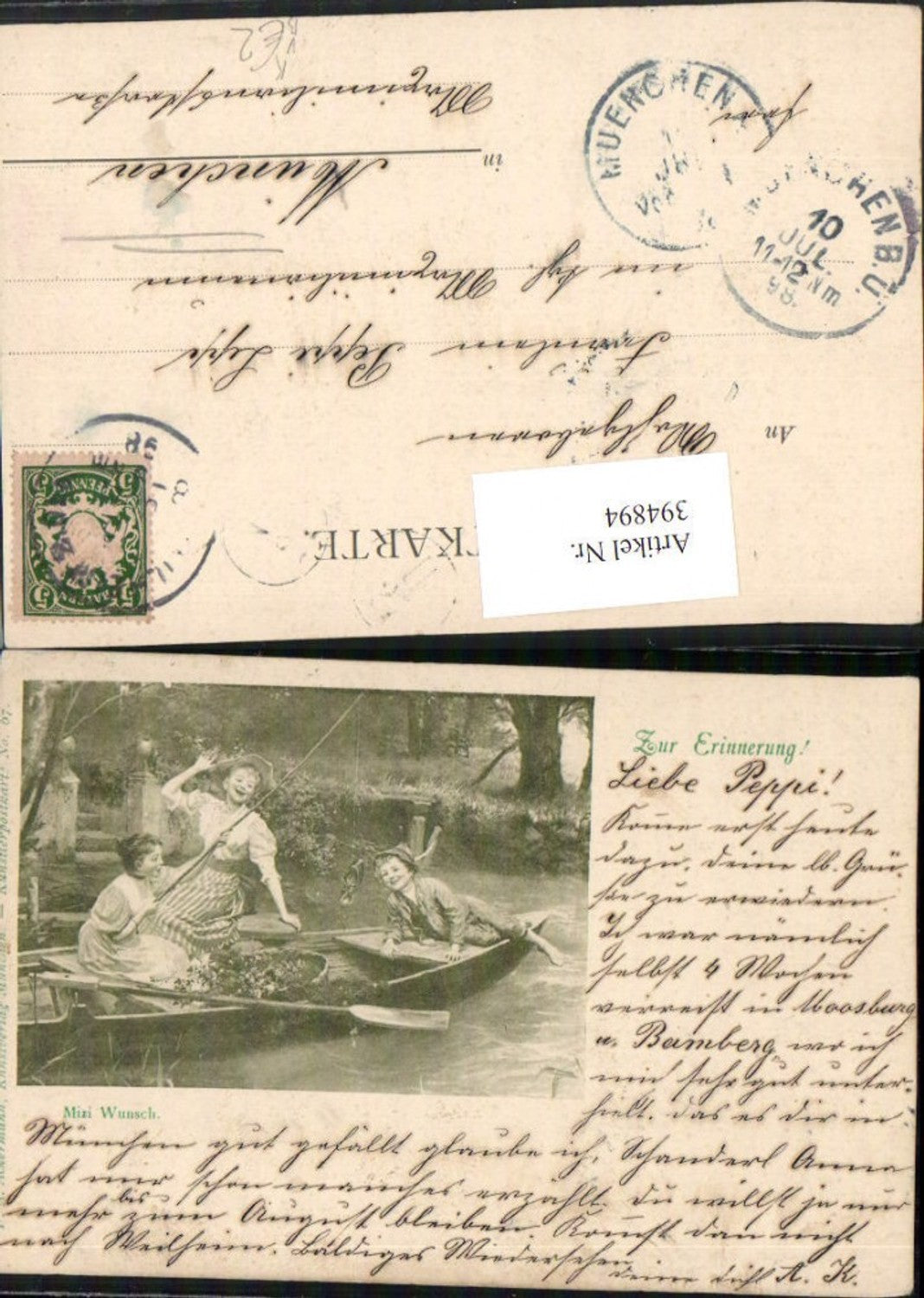 394894,Künstler AK Mizi Wunsch Kinder Ruderboot Boot Angel pub A. Ackermann 67