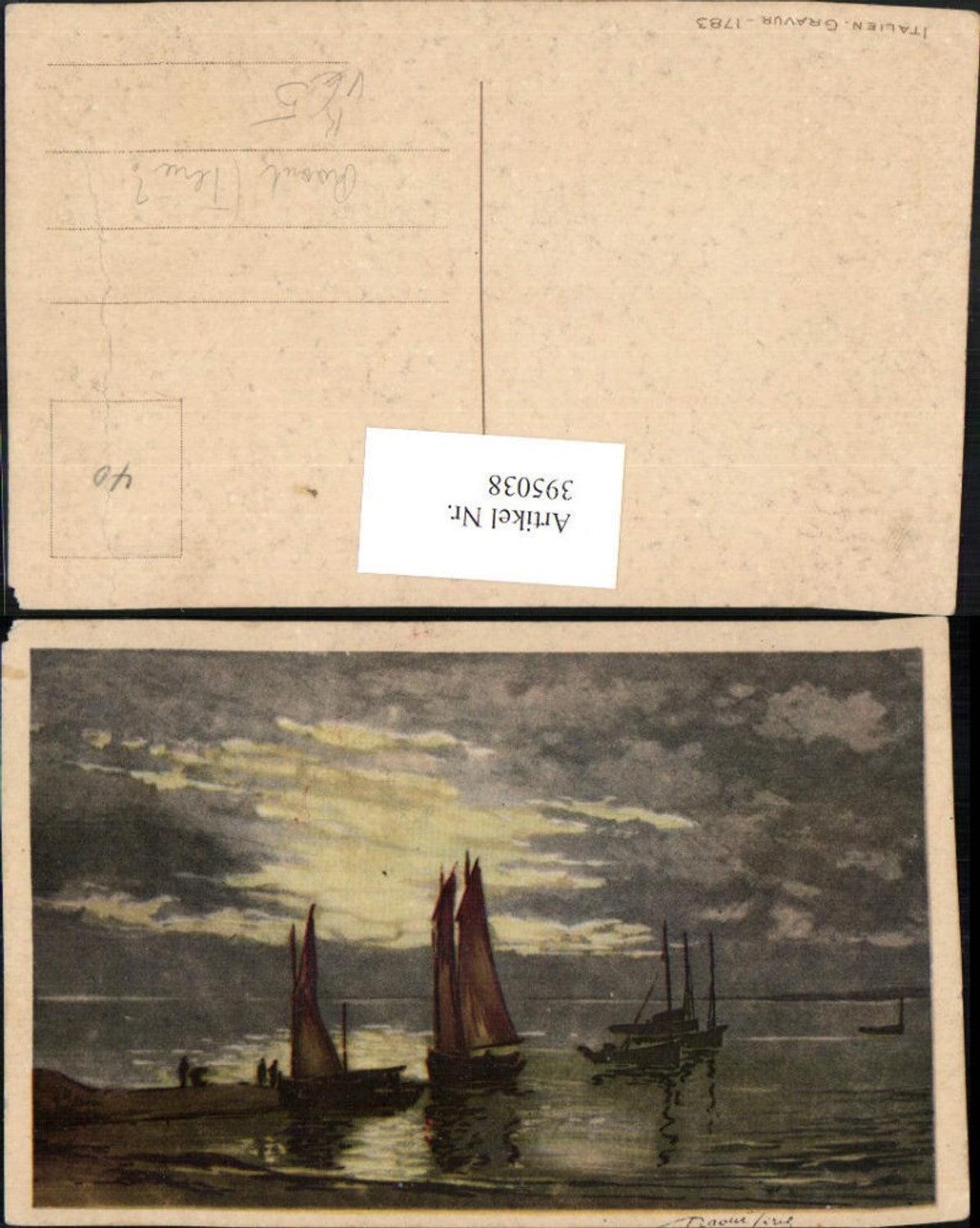 395038,Künstler AK Raoul Terie Strand Segelboote Boote pub Italien Gravur 1783