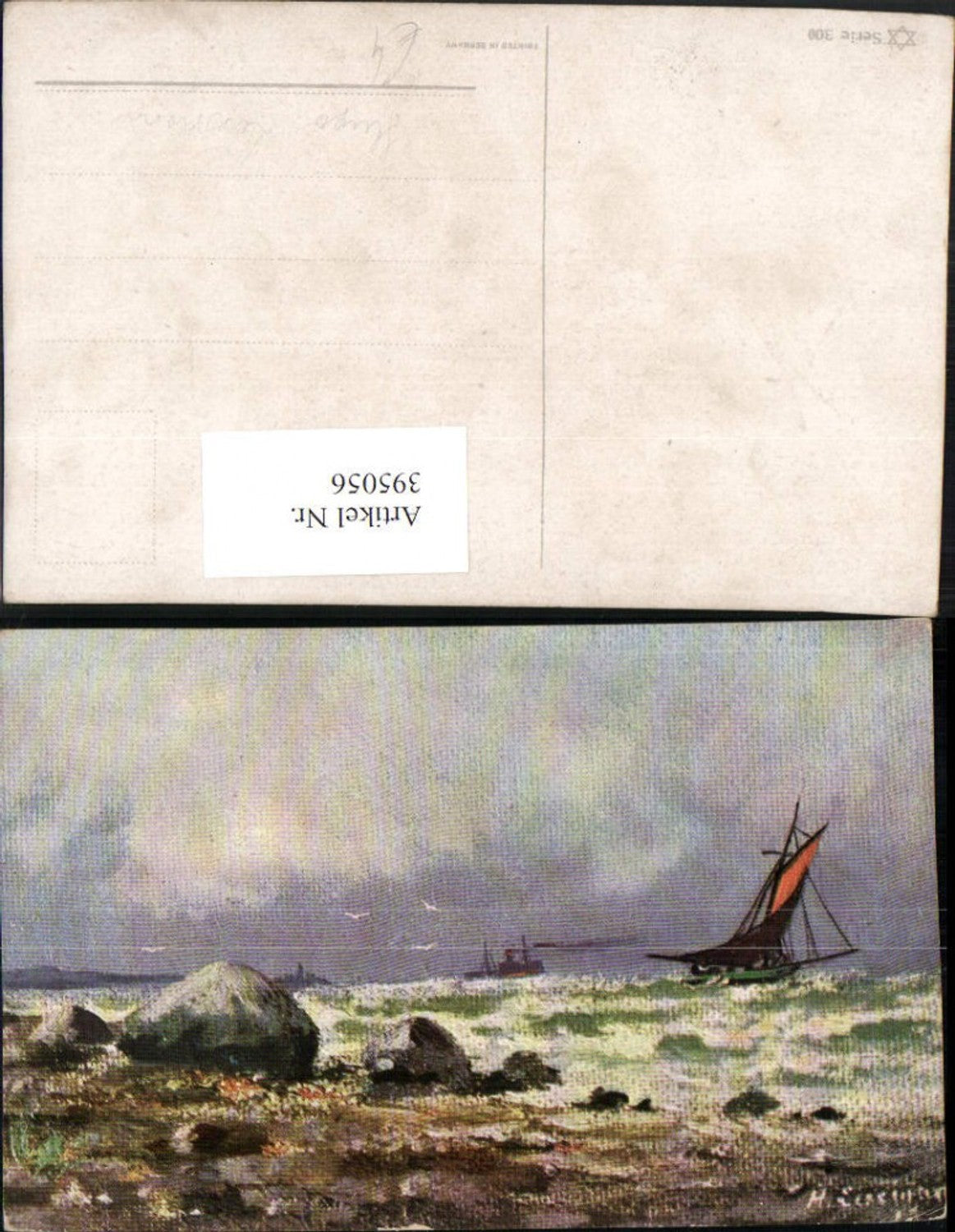395056,Künstler AK Hugo Lissmann Landschaft Küste Segelboot Dampfer