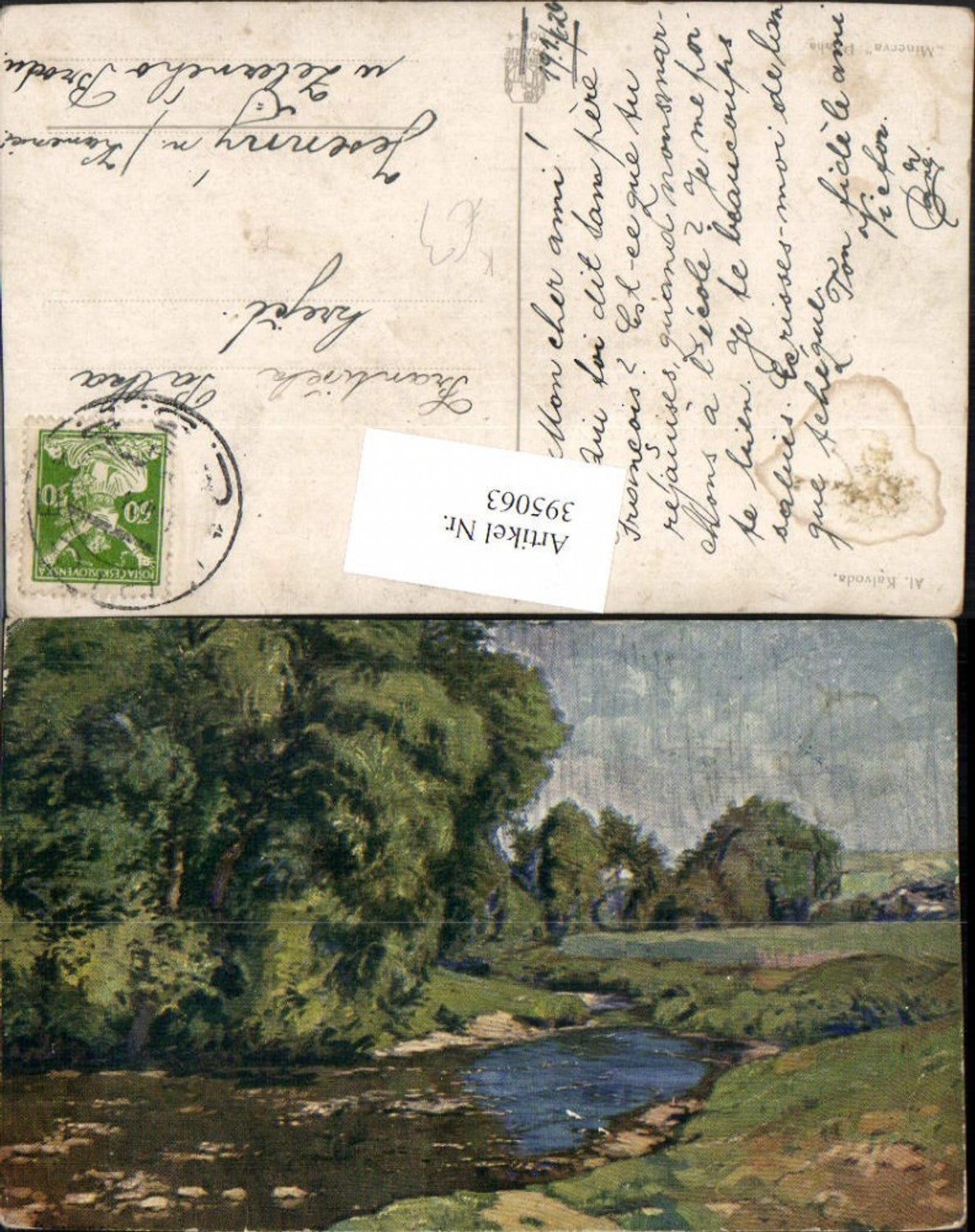 395063,Künstler AK Al. Kalvoda Landschaft Bach