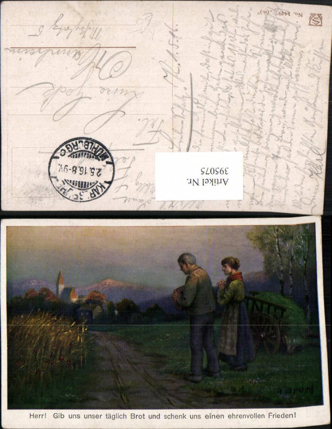 395075,Künstler AK A. Broch Bauern b. Beten Ernste Wegpartie