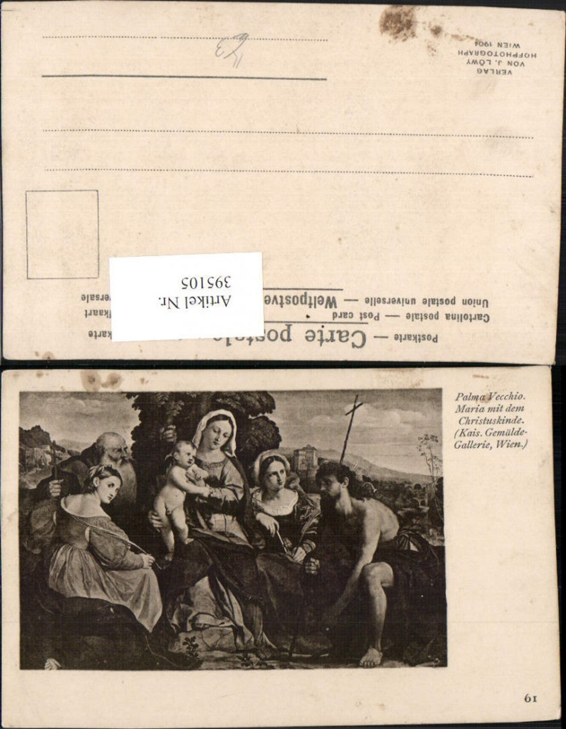 395105,Künstler AK Palma Vecchio Maria mit dem Christuskind Religion
