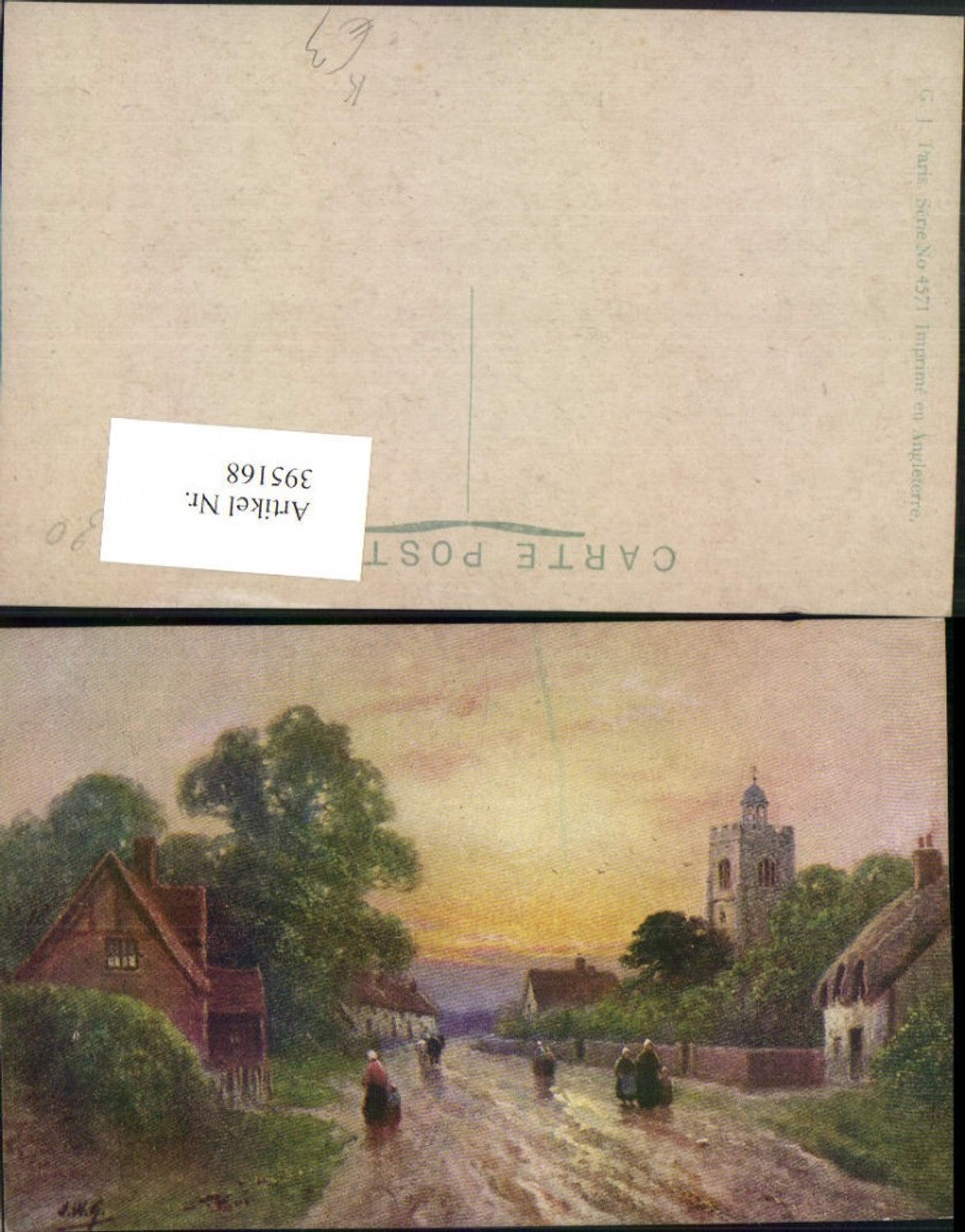 395168,Künstler AK J. W. G. Dorf Kirche Straßenansicht
