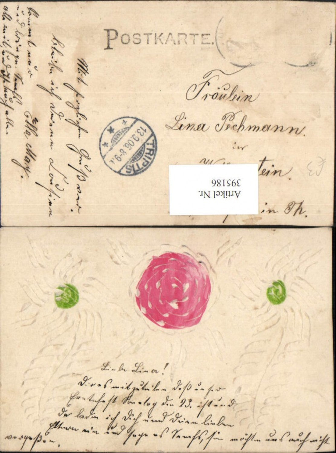 395186,Künstler AK Handgemalt Handgeschnitzt Blumen