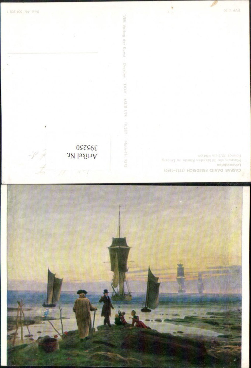 395250,Künstler AK Caspar David Friedrich Lebensstufen Küste Segelschiffe Segelbote