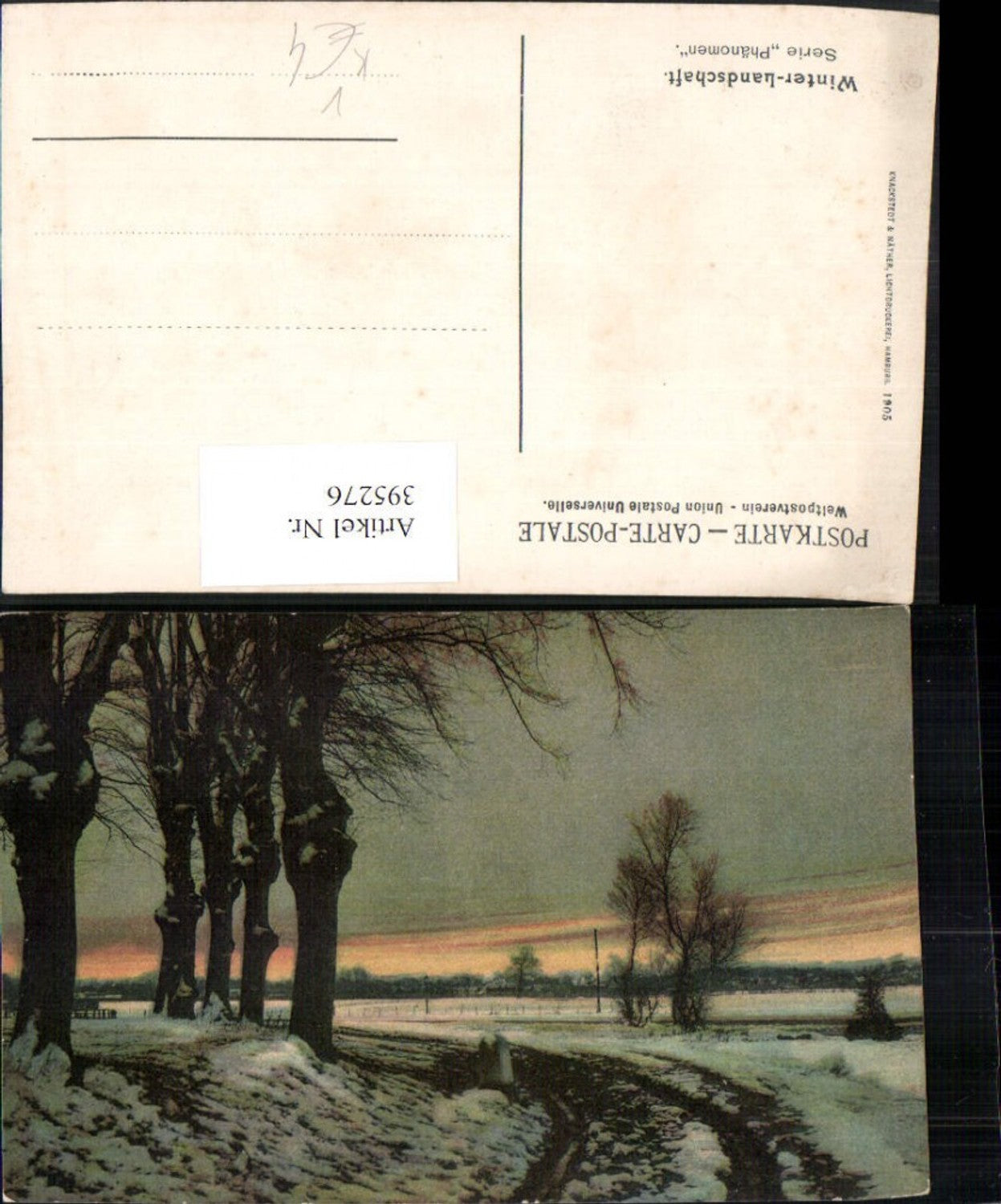 395276,Künstler AK Winterlandschaft Wegpartie Bäume pub Knackstedt & Näther 1905