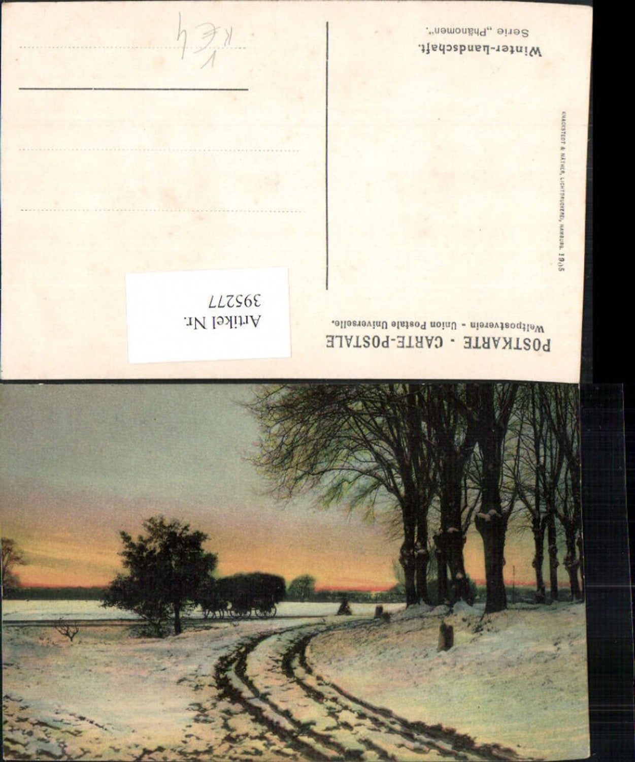 395277,Künstler AK Winterlandschaft Wegpartie Kutsche pub Knackstedt & Näther 1905