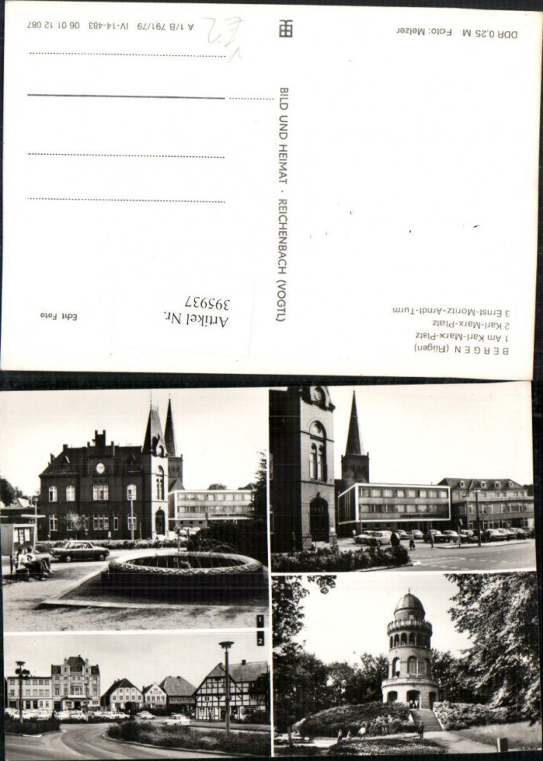 395937,Bergen auf Rügen Karl-Marx-Platz Ernst-Moritz-Arndt-Turm Mehrbildkarte pub VEB