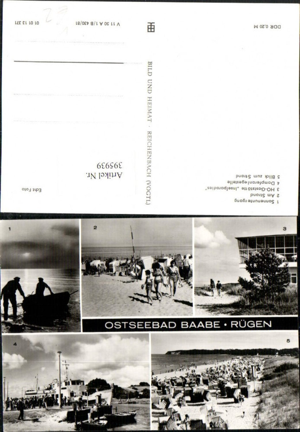 395939,Ostseebad Baabe auf Rügen Strand Strandleben Schiff Mehrbildkarte pub VEB