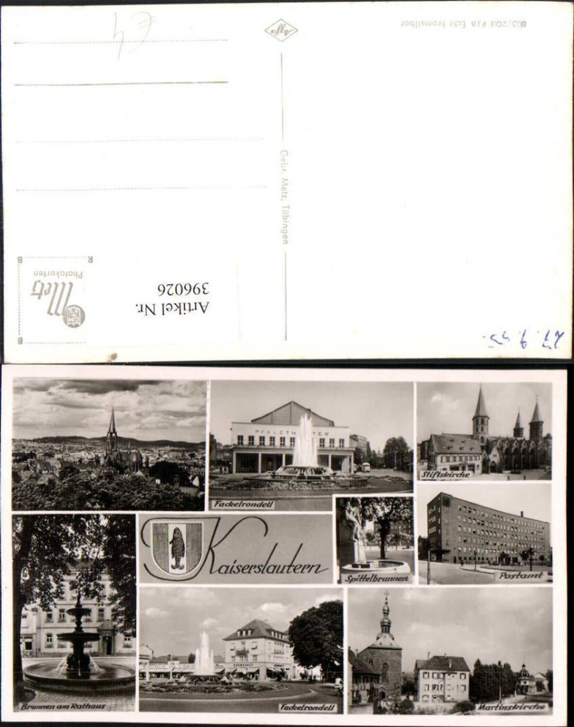 396026,Kaiserslautern Totale Stiftskirche Postamt Brunnen Rondell Mehrbildkarte