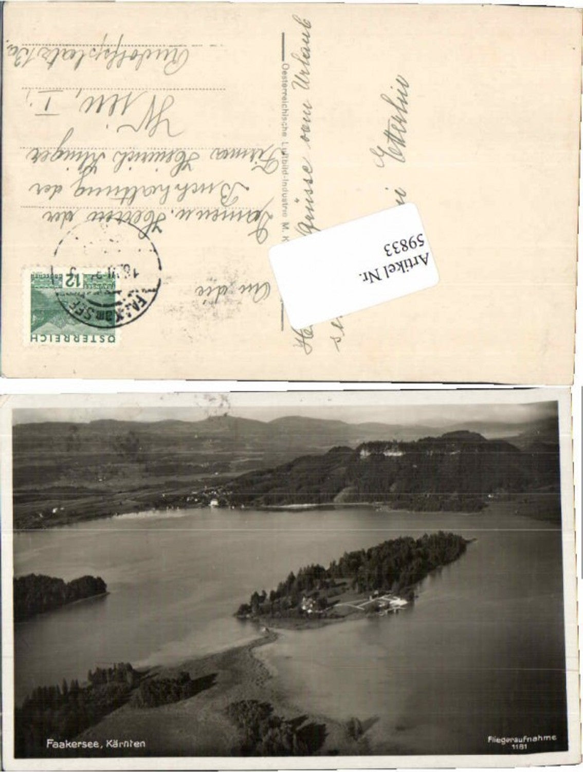 59833,Fliegeraufnahme 1181 Faak Faakersee 1934
