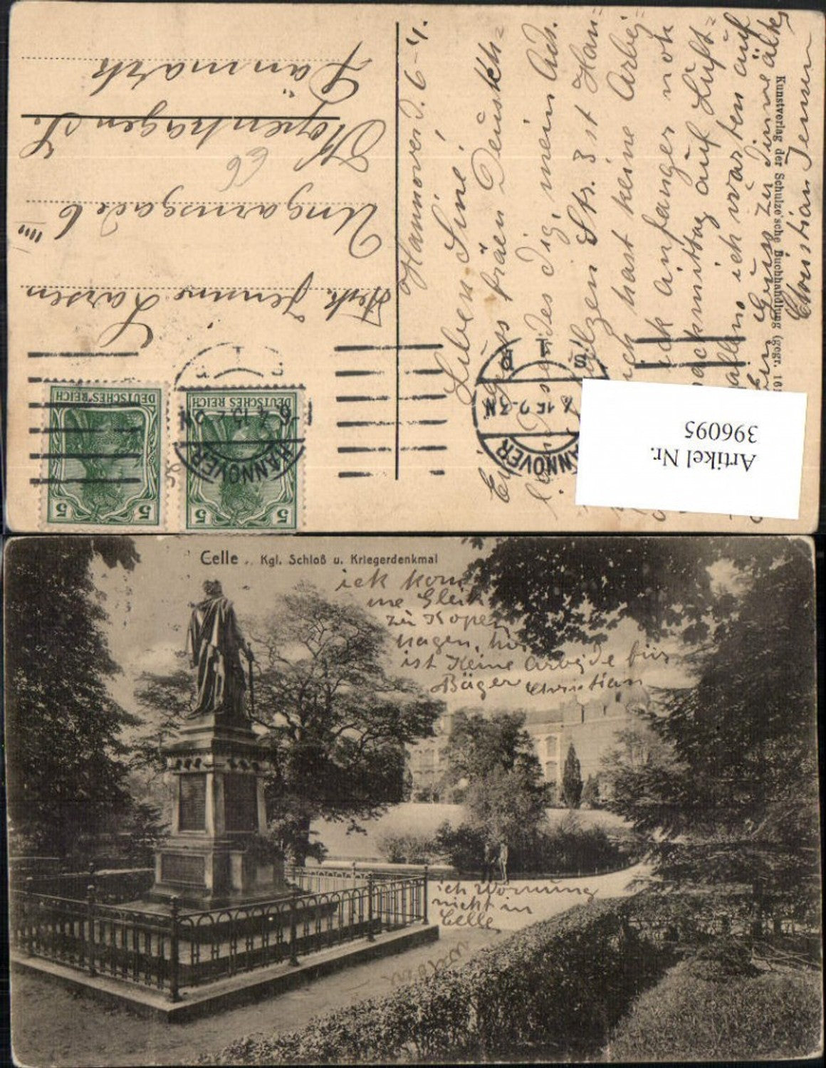 396095,Celle Königliches Schloss u. Kriegerdenkmal Statue