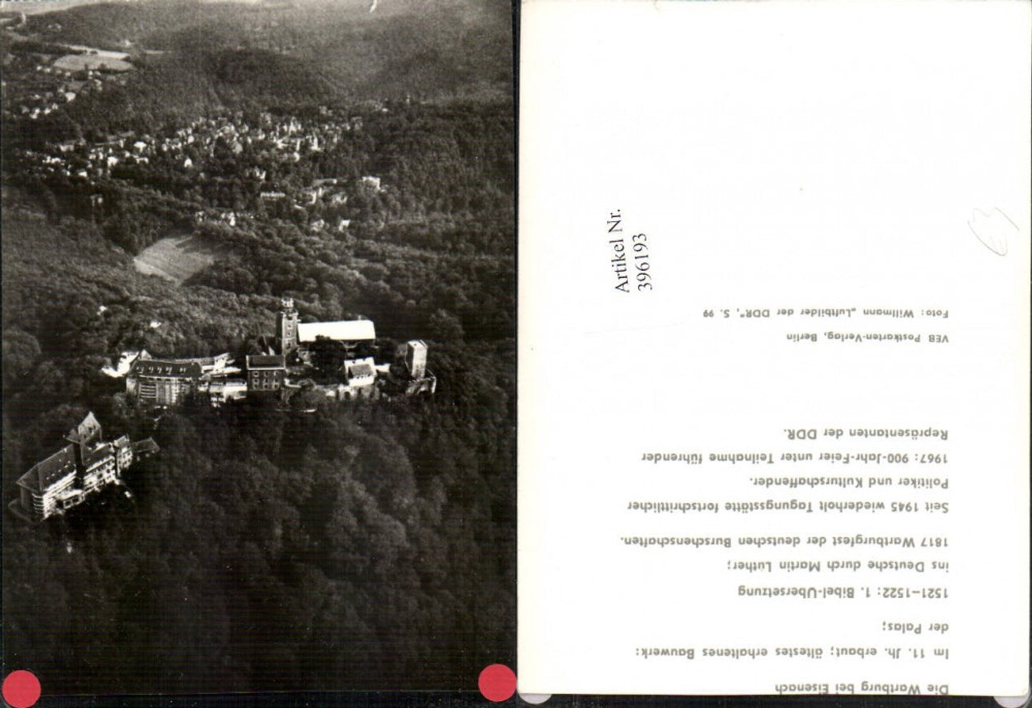 396193, Eisenach Wartburg Castle aerial view