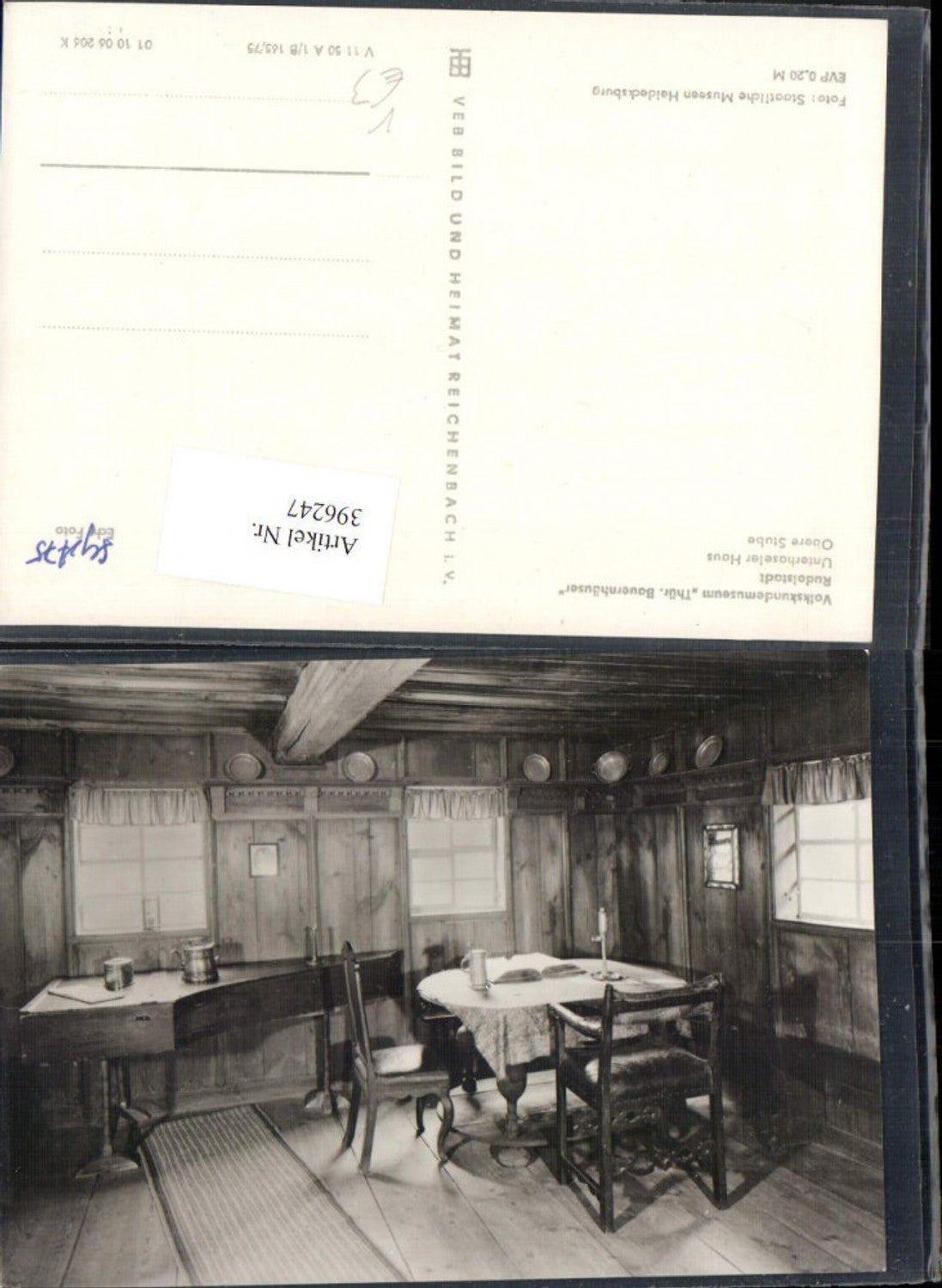 396247,Rudolstadt Volkskundemuseum Bauernhäuser Unterhaseler Haus Stube pub VEB