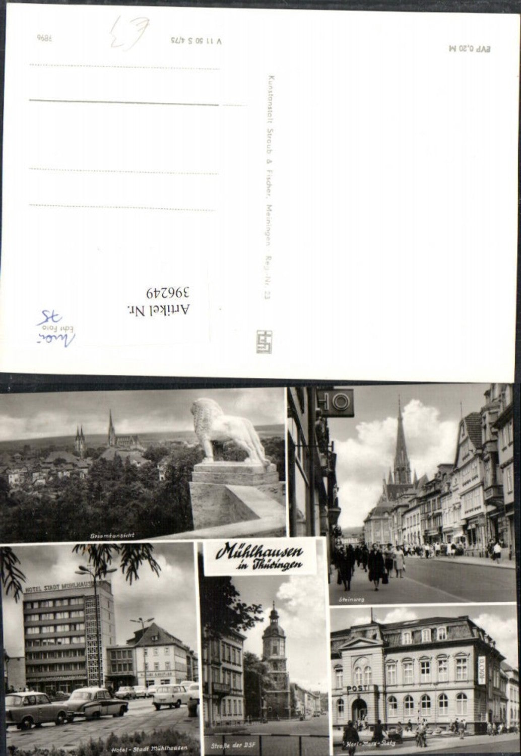 396249, Mühlhausen Total Steinweg Hotel Post Building Multiview Postcard