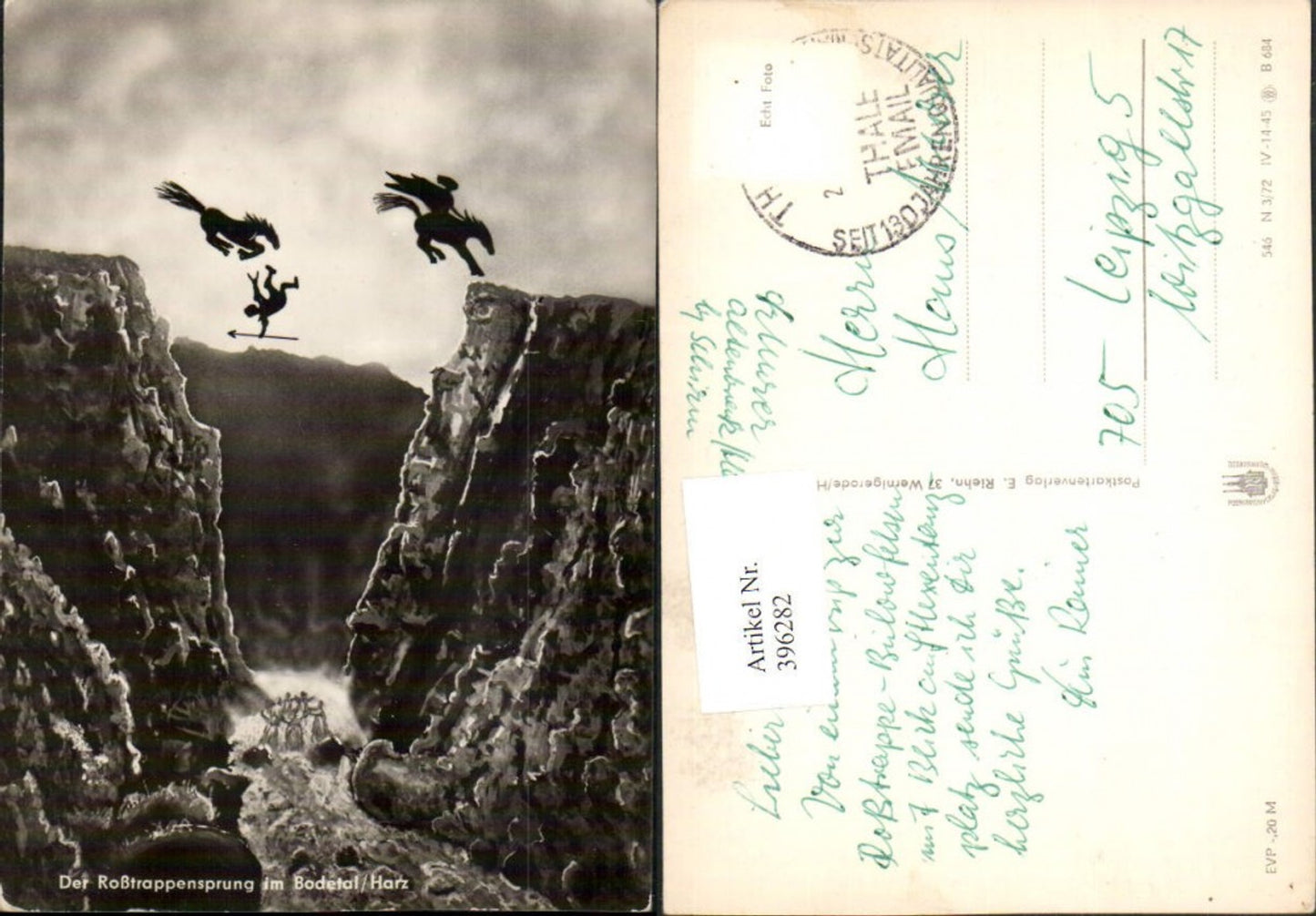 396282,Künstler AK Rosstrappensprung im Bodetal b. Thale