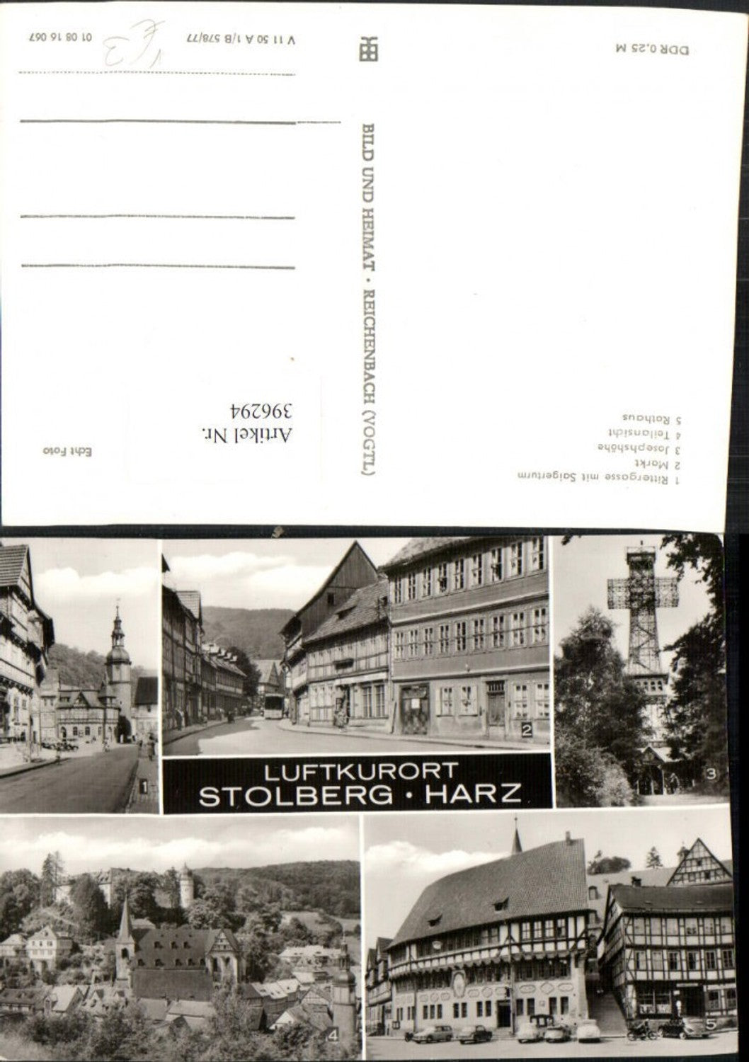 396294,Stolberg im Harz Totale Rathaus Saigerturm Markt Kreuz Mehrbildkarte pub VEB