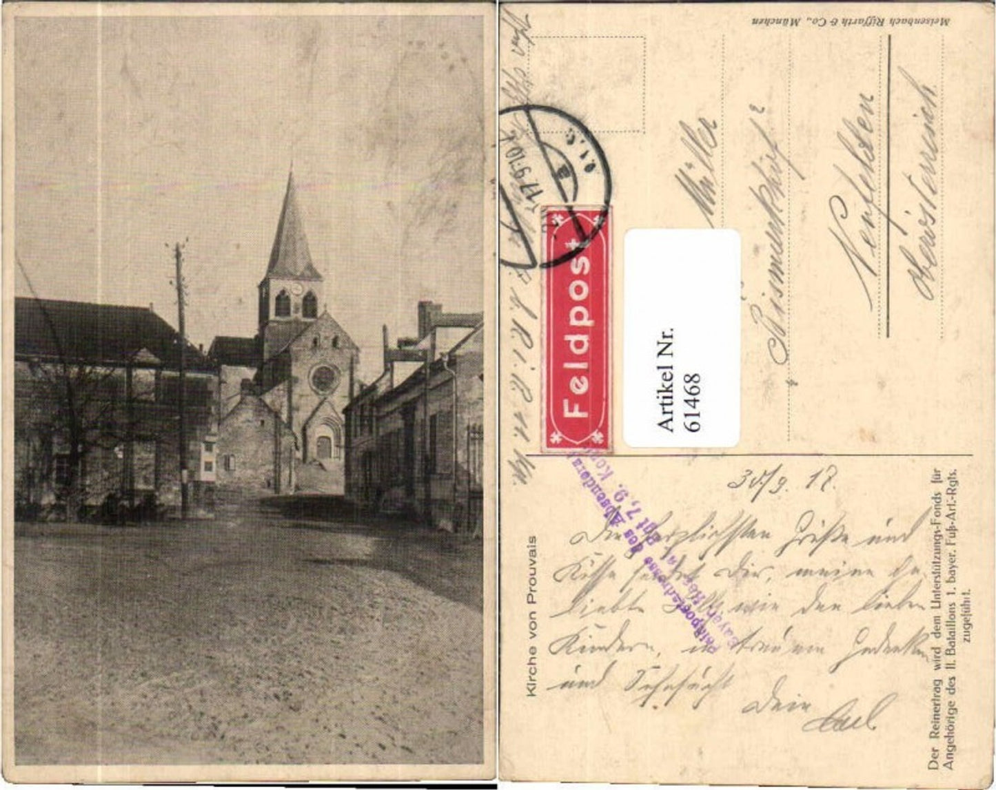 61468,Kirche in Prouvais Feldpost 1917