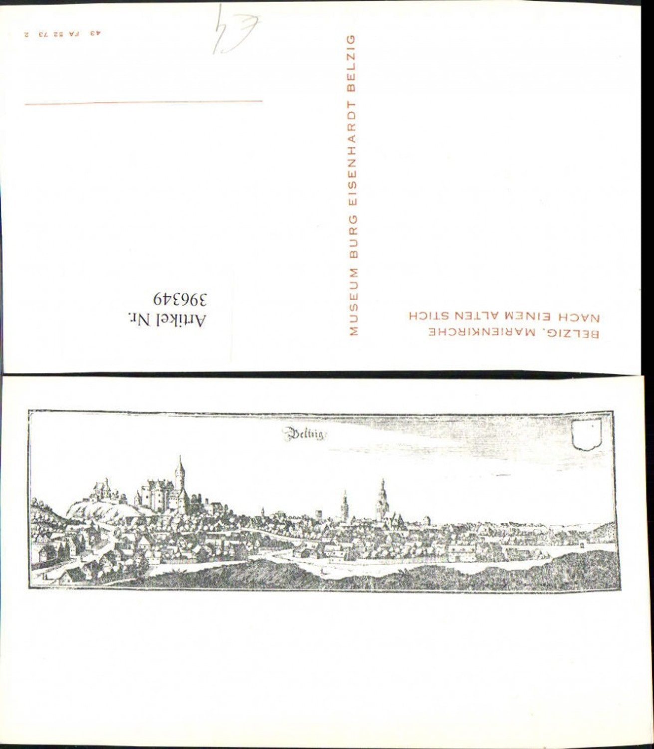 396349, Artist AK Stich Belzig Totale m. Marienkirche Church