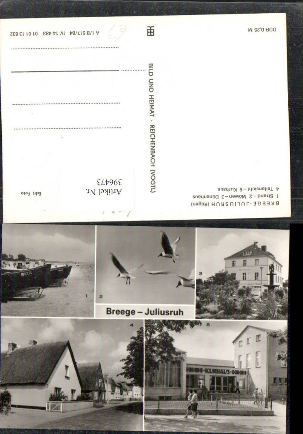 396473,Breege Juliusruh auf Rügen Strand Möwen Dünenhaus Kurhaus Mehrbildkarte pub VEB