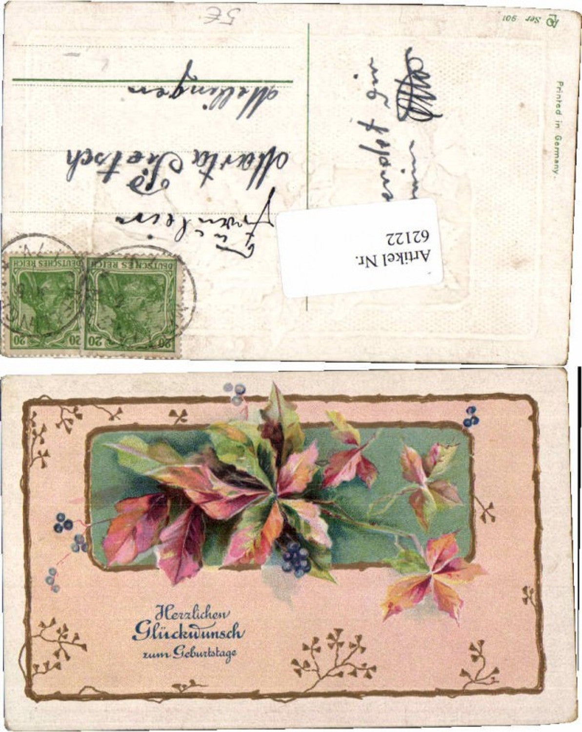 62122,Präge Litho Geburtstag Blumen Jugendstil