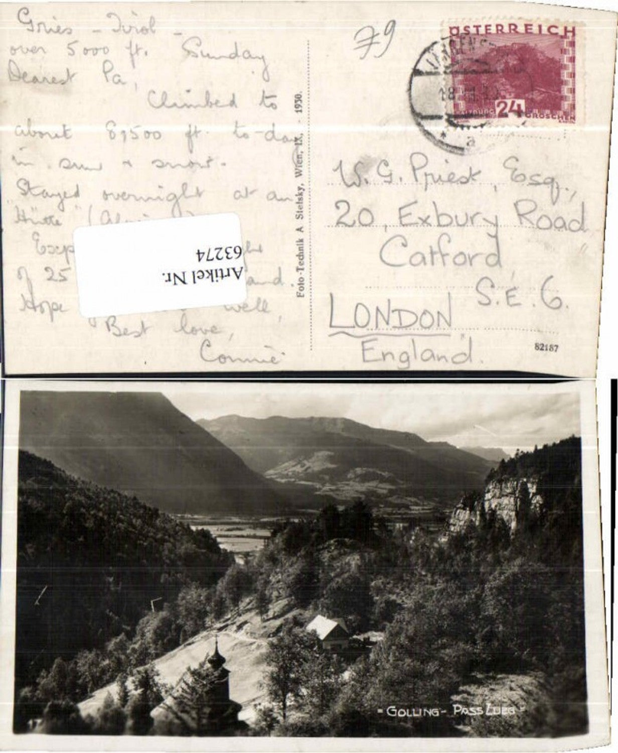 63274,Golling Pass Lueg Fotokarte 1930