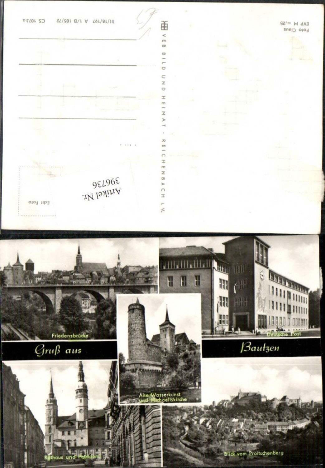 396736,Bautzen Totale Brücke Rathaus Dom Kirche Post Mehrbildkarte pub VEB