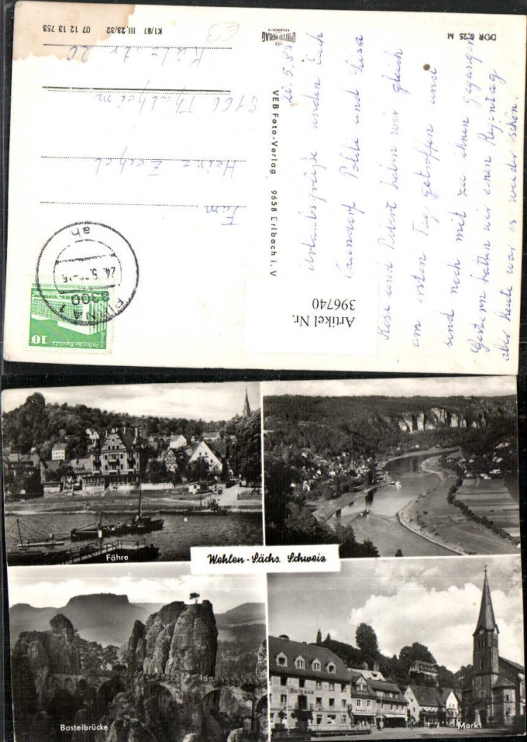 396740,Wehlen Totale Fähre Markt Kirche Bastei-Brücke Mehrbildkarte