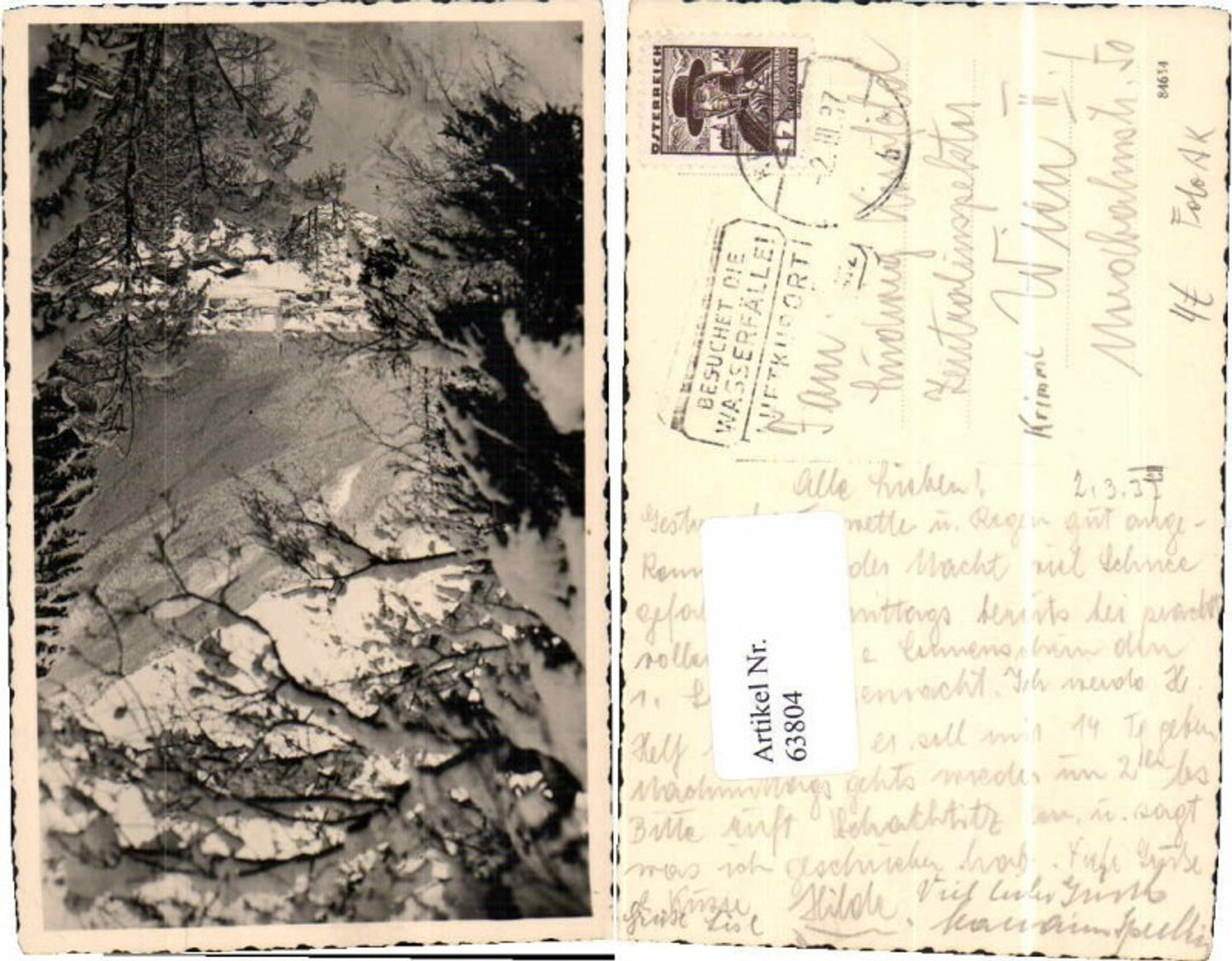 63804,Rare Fotokarte Krimml vom Wald 1935