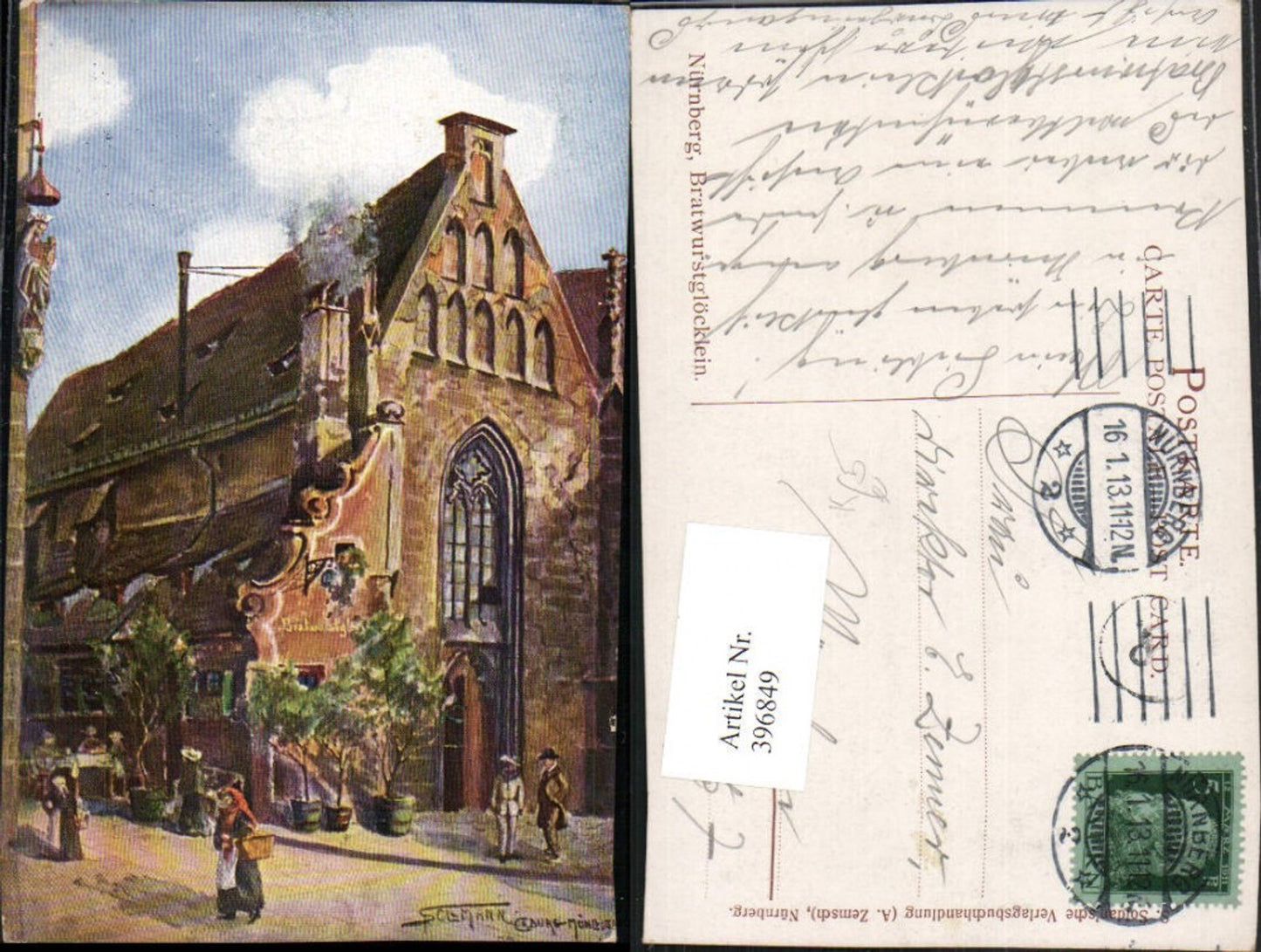 396849, Artist AK P. Sollmann Nuremberg Bratwurst Bell