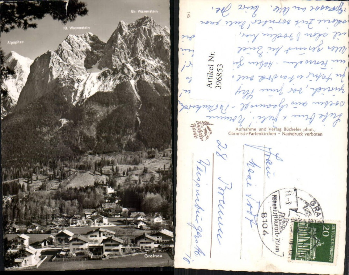396853,Grainau Teilansicht m. Waxenstein Bergkulisse
